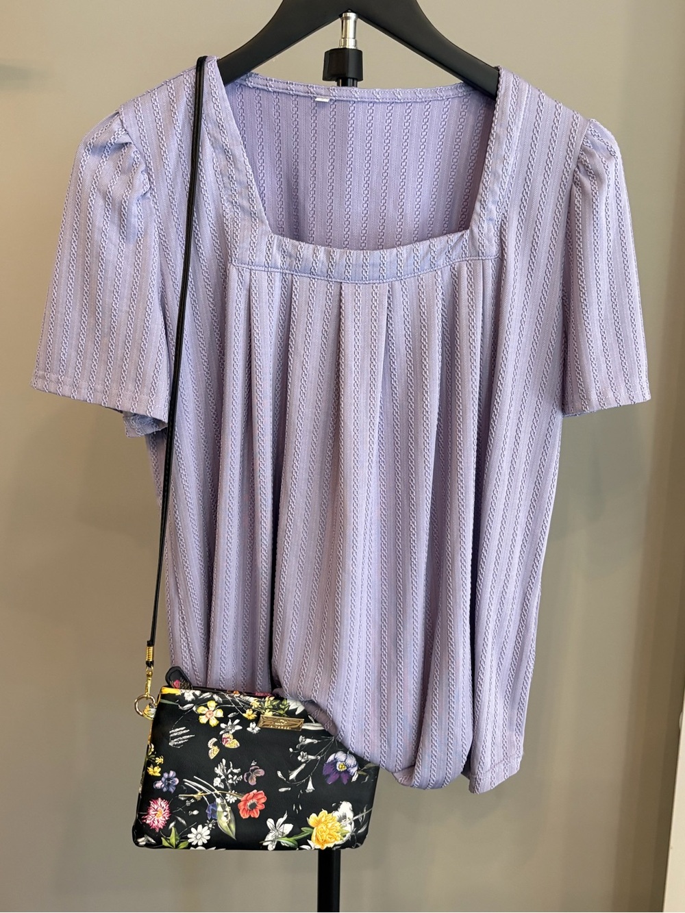 SHEIN Lavender Square Neck Short Sleeve Tunic with purse